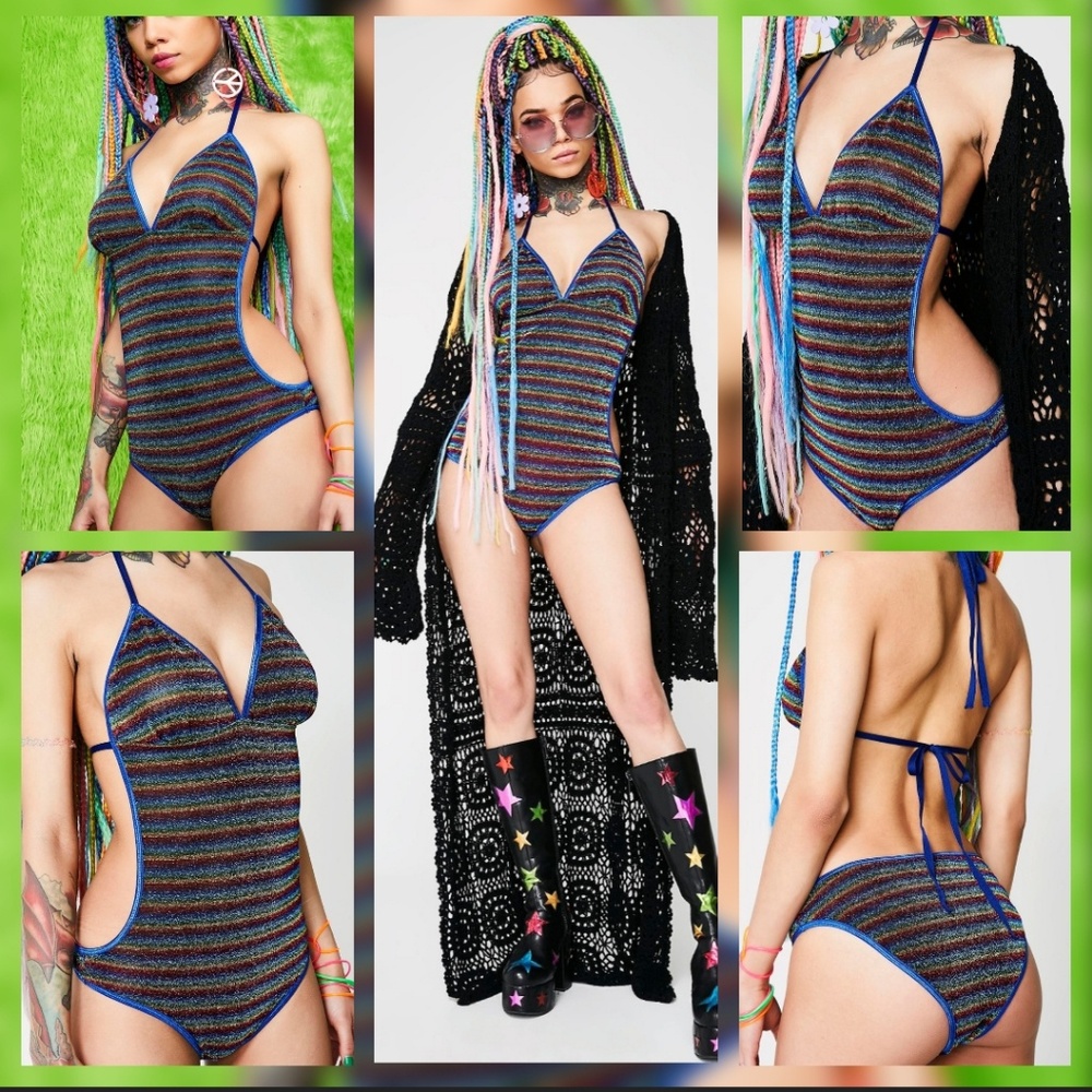 Shimmering Prisms Halter Bodysuit rainbow sexy swim/body suit Current Mood